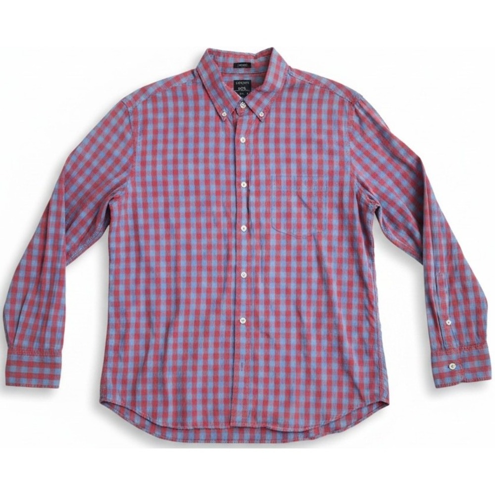 J.Crew Mens XL Flex Washed Slim Untucked Plaid Button Down Shirt Red Blue